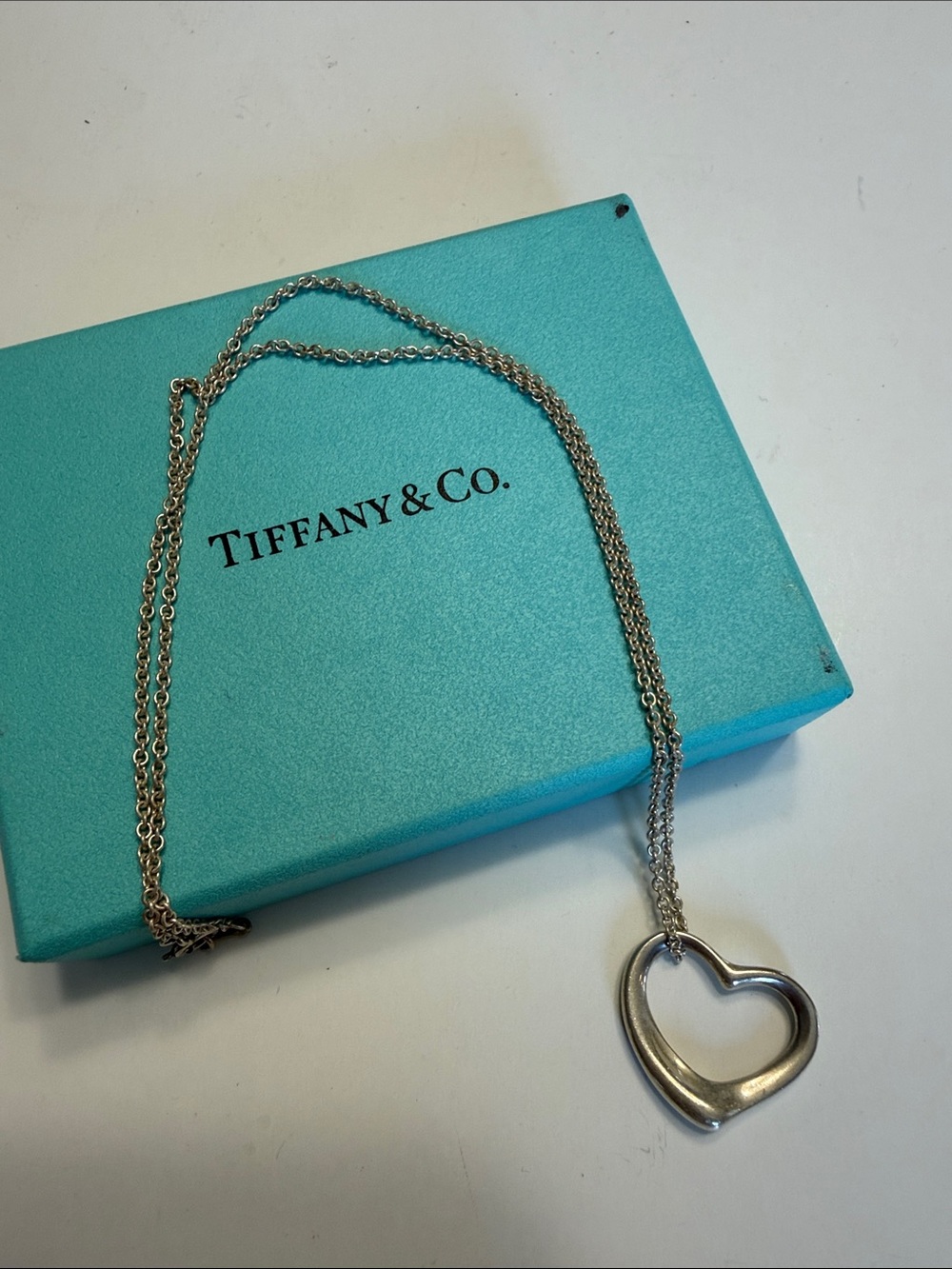 Tiffany & Co. Silver Open Heart Pendant on Sterling Chain - Silver